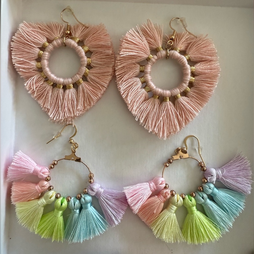 Pink and Pastel Tassel Earrings Set